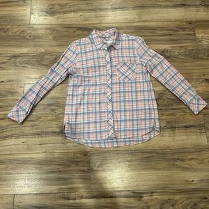 Vineyard Vines Cotton Flannel Shirt Blouse Size 6 Pink Blue Plaid Long Sleeve
